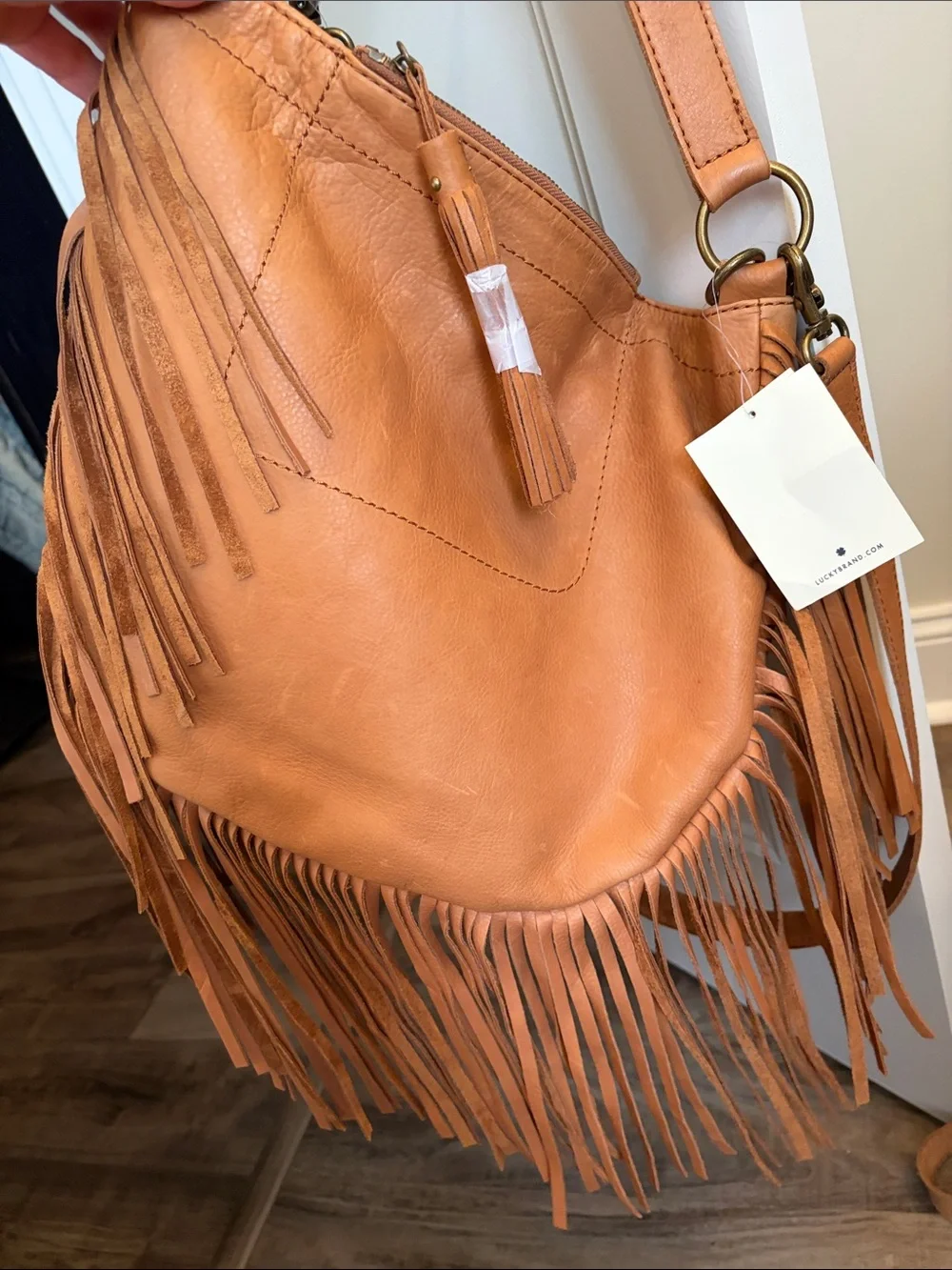 Lucky Brand Fringe Hobo Shoulder Bag - Tan Brown